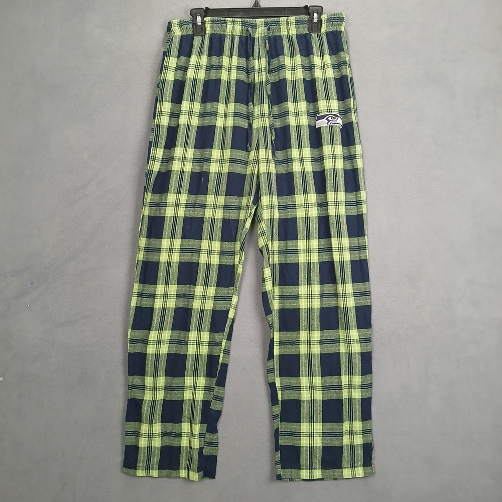 Seattle Seahawks Sleep Pants Mens Large Green Blue NFL Football Plaid‎ Flannel